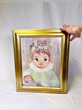 Vintage Sherle Museum Print Framed Gigi Big Eye Harlequin Girl Art Lithograph